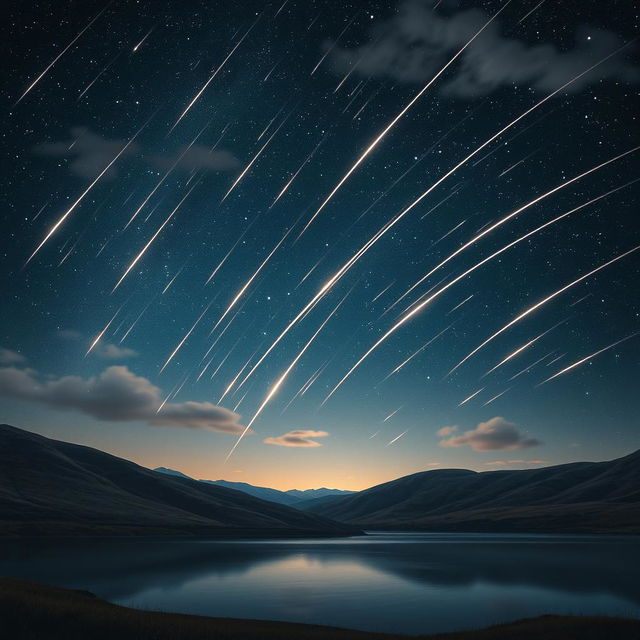 A compelling and detailed visual representation of the celestial phenomenon known as a meteor shower