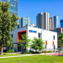 A small, modern school located in a contemporary city