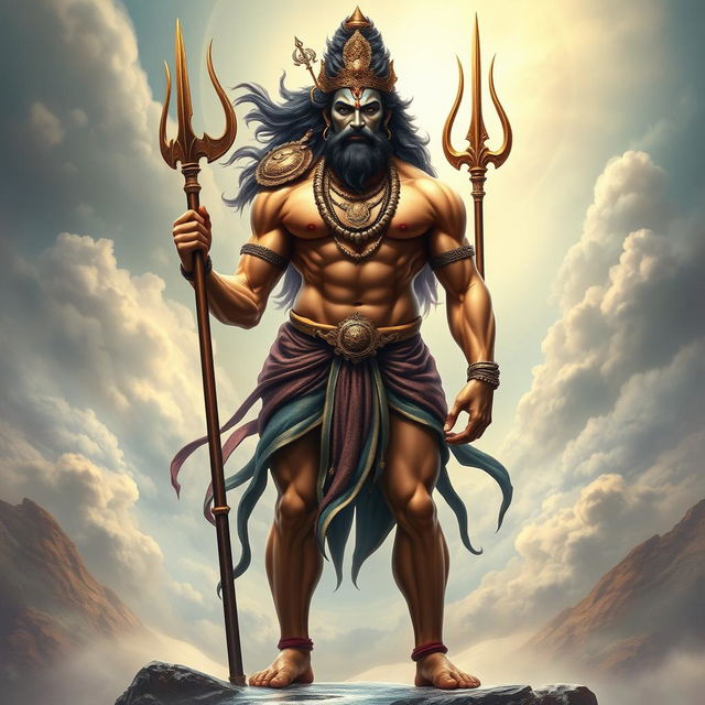 A strikingly realistic and muscular depiction of a divine figure that combines the features of Mahadev and Hanuman