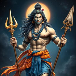 A mesmerizing and powerful figure that is a combination of Mahadev and Hanuman, displayed in a strikingly attractive and muscular form