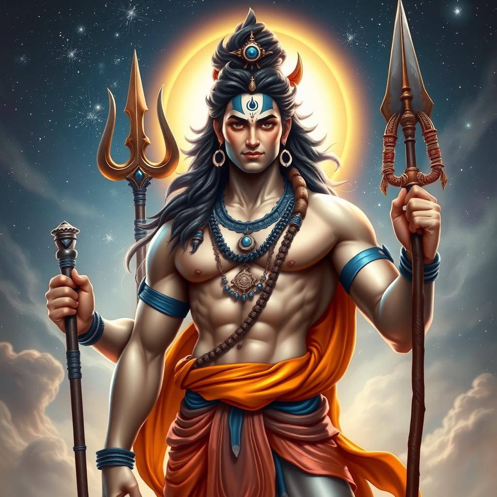 A mesmerizing and powerful figure that is a combination of Mahadev and Hanuman, displayed in a strikingly attractive and muscular form