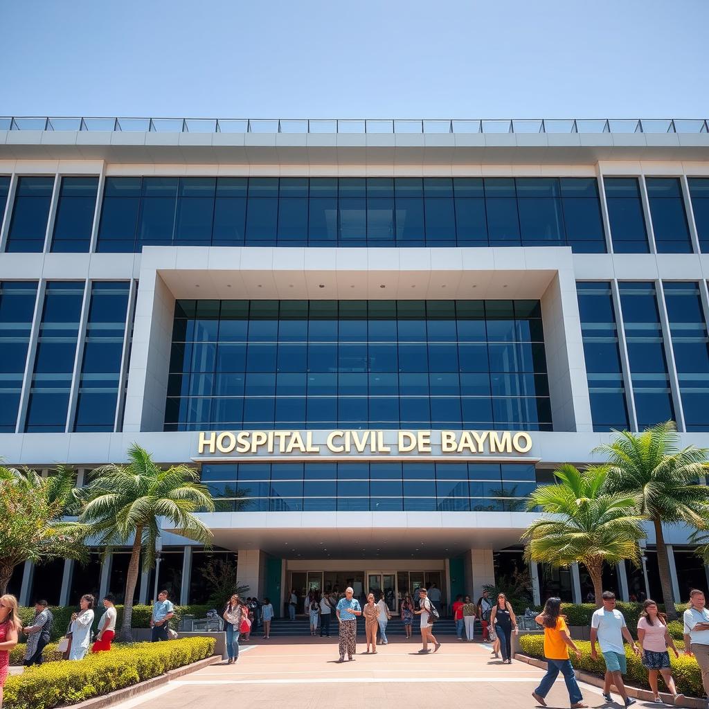 A large, modern hospital building showcasing contemporary architecture, with sleek glass facades and well-maintained landscaping