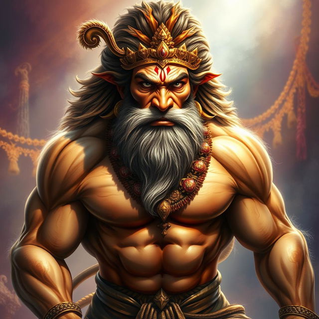 A highly realistic portrayal of Hanuman, the Hindu deity, depicted with an impressive muscular physique