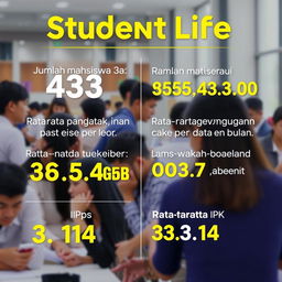 A visually engaging poster illustrating key statistics regarding student life