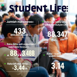 A visually engaging poster illustrating key statistics regarding student life