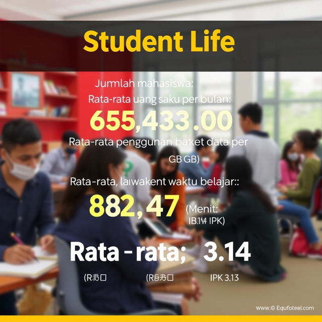 A visually engaging poster illustrating key statistics regarding student life