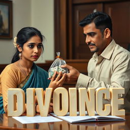 A Nepali couple inside a courthouse preparing to sign divorce papers