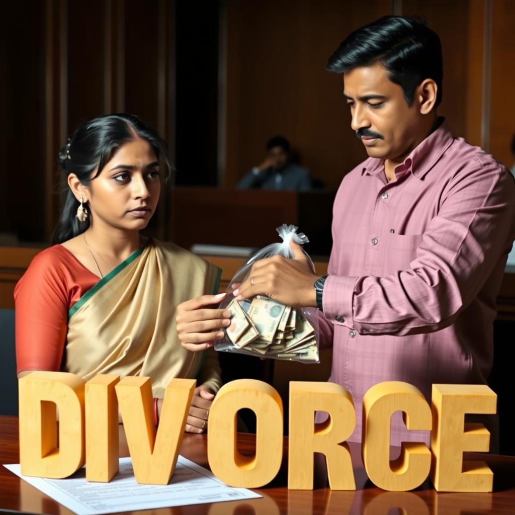 A Nepali couple inside a courthouse preparing to sign divorce papers