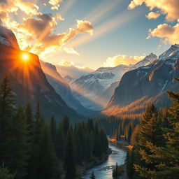 A visually stunning video scene featuring a majestic mountain landscape at sunrise