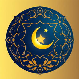 An elegant icon design for an Islamic channel, featuring a beautifully stylized crescent moon and star, surrounded by intricate geometric patterns reminiscent of Islamic art