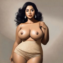 A digital art piece featuring a woman with voluptuous curves