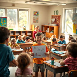 A serene morning scene in a cozy classroom filled with children