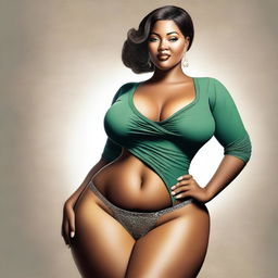 A digital art piece featuring a woman with voluptuous curves