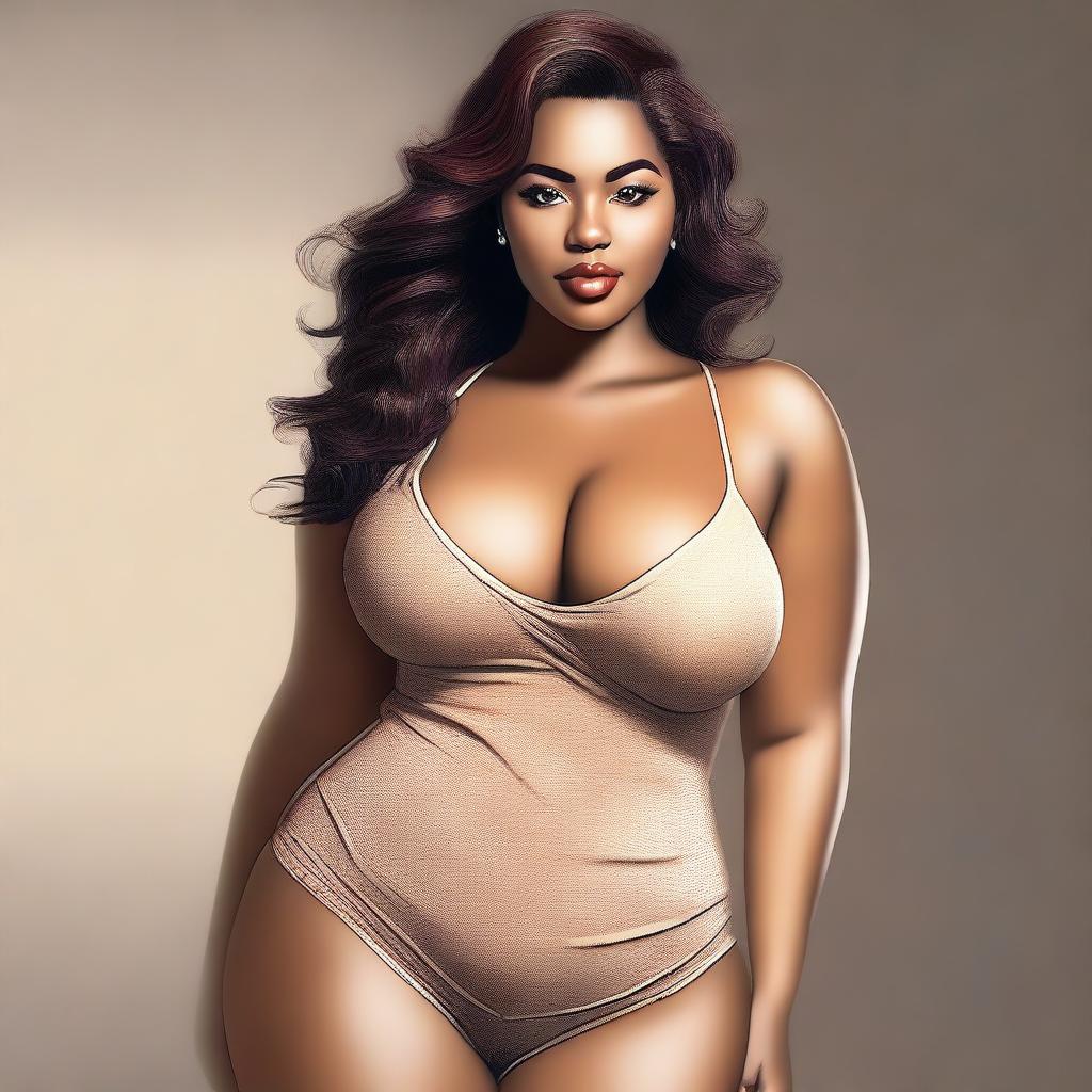 A digital art piece featuring a woman with voluptuous curves