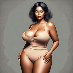 A digital art piece featuring a woman with voluptuous curves