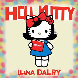 This is a colorful digital art image featuring the adorable character, Hello Kitty, holding an album by Lana Del Rey