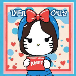 This is a colorful digital art image featuring the adorable character, Hello Kitty, holding an album by Lana Del Rey