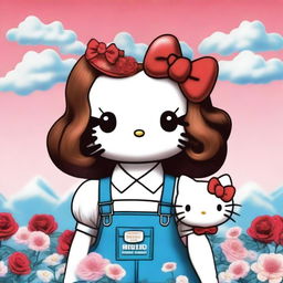 This is a high-quality digital art image of Hello Kitty reimagined in the style of Lana Del Rey's album covers