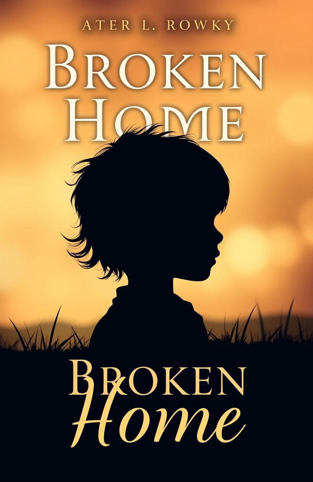 A visually striking book cover design titled 'Broken Home' featuring a silhouette of a single child set against a beautiful earth tone background