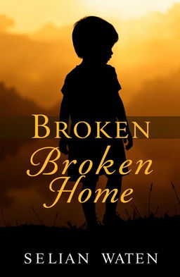 A visually striking book cover design titled 'Broken Home' featuring a silhouette of a single child set against a beautiful earth tone background