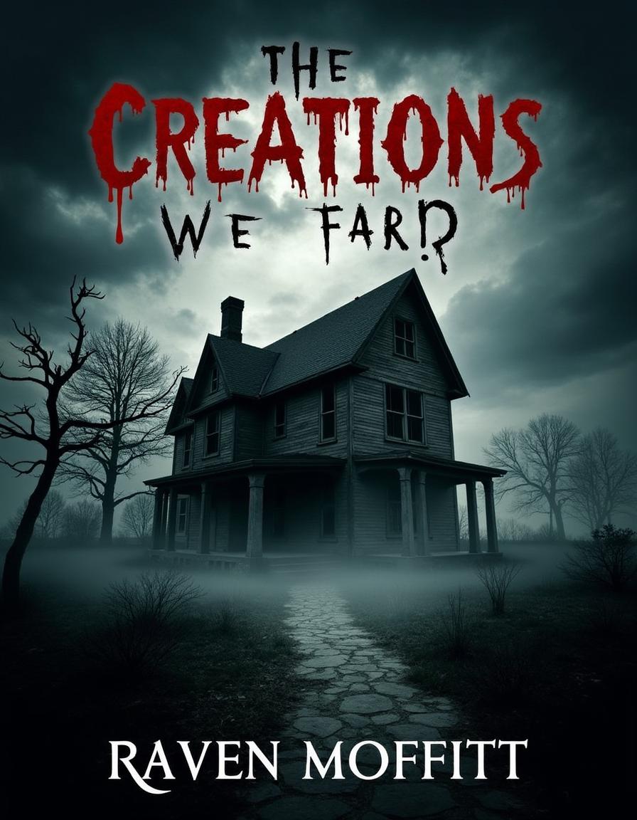 A chilling horror book cover for 'The Creations We Fear' by Raven Moffitt