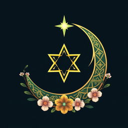 An artistic depiction of the Islamic symbol, which features a crescent moon and a star