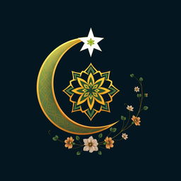 An artistic depiction of the Islamic symbol, which features a crescent moon and a star