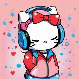 This is a high-quality digital art image of Hello Kitty, depicted in a rare emotional moment