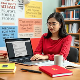 A symbolic representation of a university student checking for plagiarism on a proposal