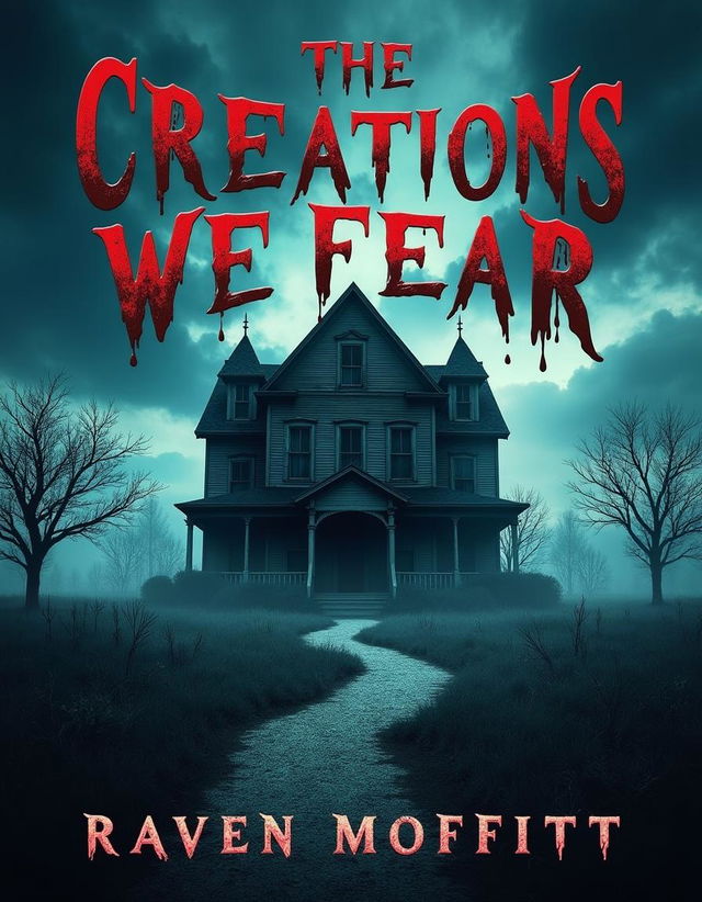 A spine-chilling horror book cover for 'The Creations We Fear' by Raven Moffitt