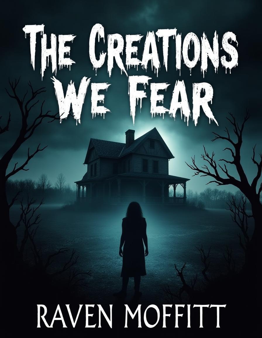 A chilling horror book cover for 'The Creations We Fear' by Raven Moffitt