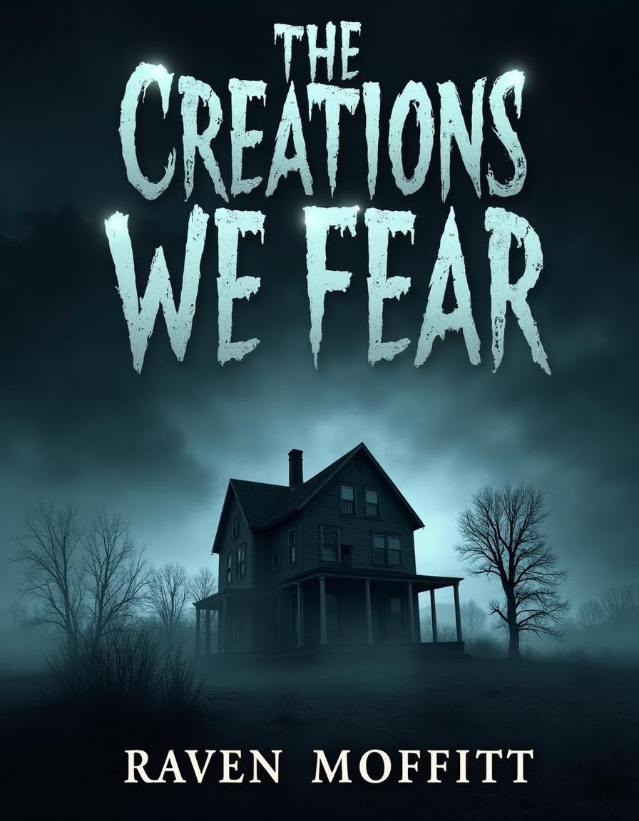 A hauntingly dark horror book cover for 'The Creations We Fear' by Raven Moffitt