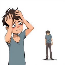 An illustration of a person holding their head in despair, with a look of frustration and sadness on their face