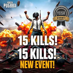 A YouTube thumbnail showcasing an intense gaming background for PUBG, featuring a dynamic and action-packed scene
