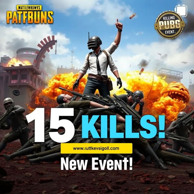 A YouTube thumbnail showcasing an intense gaming background for PUBG, featuring a dynamic and action-packed scene