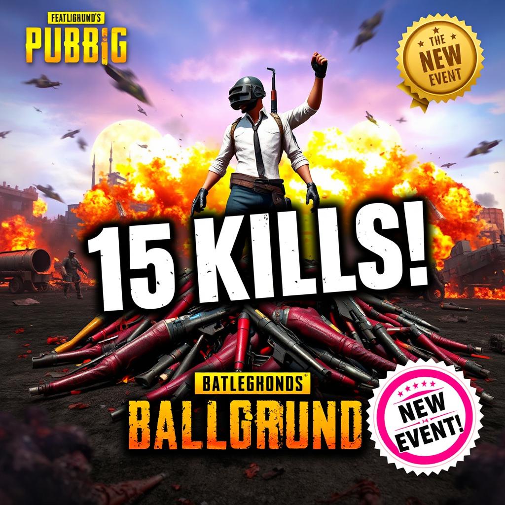 A YouTube thumbnail showcasing an intense gaming background for PUBG, featuring a dynamic and action-packed scene