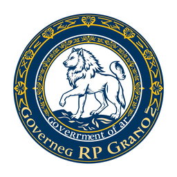 A circular logo for the government of RP Grand featuring a majestic wolf in the center