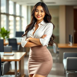 A confident and alluring Asian office lady, exuding professionalism and sexiness