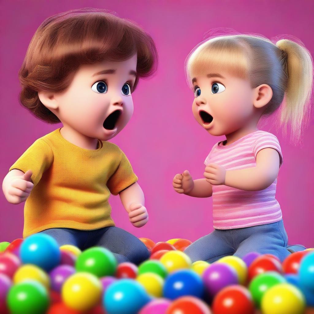 This is a 4K ultra-high-definition realistic digital art image of a little girl and boy arguing