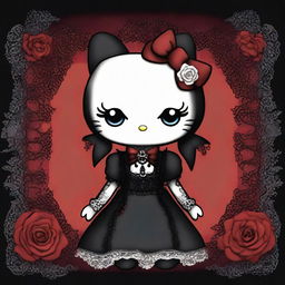 This is a high-quality digital art image featuring Hello Kitty in a gothic style