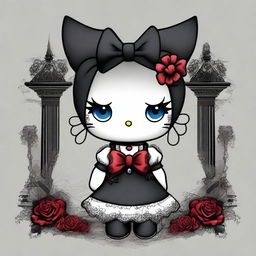 This is a high-quality digital art image featuring Hello Kitty in a gothic style