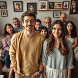 Leon, a young man full of excitement, is proudly introducing Maria, a beautiful and slightly nervous woman, to his family