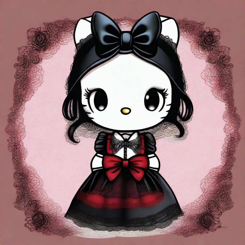 This is a high-quality digital art image featuring Hello Kitty in a gothic style