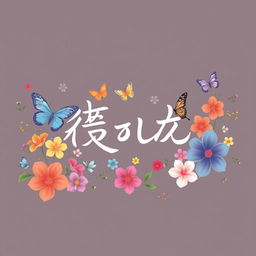 A beautiful logo design featuring the name 'شهد' in elegant calligraphy, surrounded by colorful butterflies and vibrant flowers
