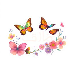 A beautiful logo design featuring the name 'شهد' in elegant calligraphy, surrounded by colorful butterflies and vibrant flowers