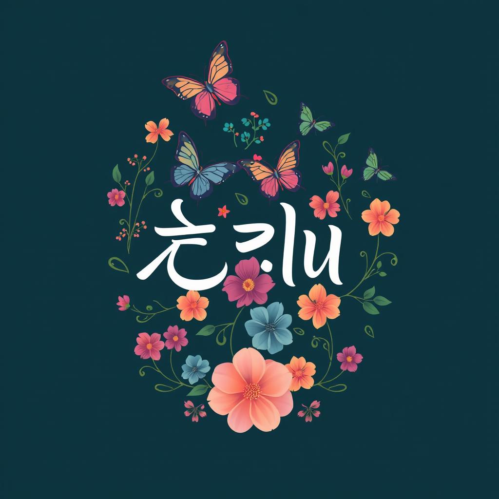 A beautiful logo design featuring the name 'شهد' in elegant calligraphy, surrounded by colorful butterflies and vibrant flowers