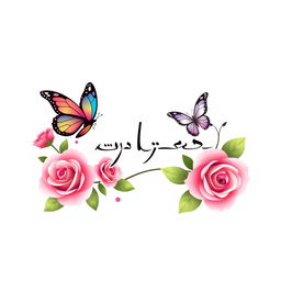 A logo design featuring the name 'شهد' elegantly styled with beautiful roses and a delicate butterfly