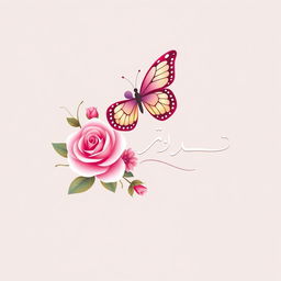 A logo design featuring the name 'شهد' elegantly styled with beautiful roses and a delicate butterfly