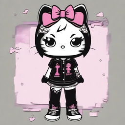 A high-quality digital art image portrays Hello Kitty reimagined in an emo style