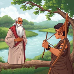 A captivating illustration of the wooden bird eye test conducted by Guru Dronacharya